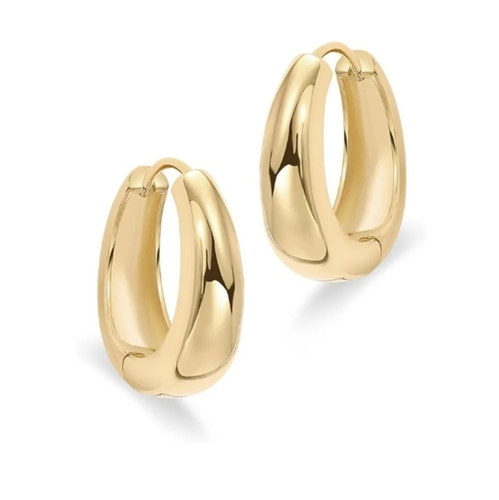 14K Gold Plated 925 Sterling Silver Post Chunky Hoop Earrings - Picture 2 of 6